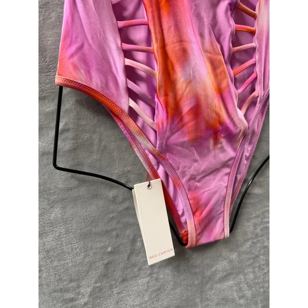 Red Carter Womens Pink Tye Dye Cut Out Swimsuit One Piece Cutout Sides Sz S $136